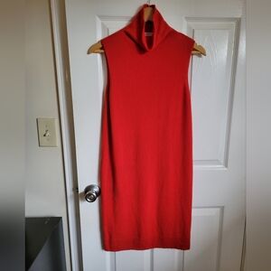 Equipment Red Orange Funnel Neck Sleeveless Dress 100% Cashmere Size Small